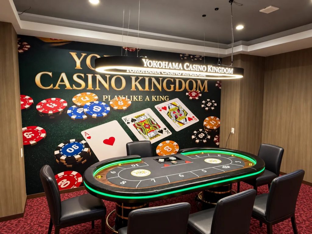 横浜市のYOKOHAMA CASINO KINGDOMに設置されたカジノテーブルと客席。風俗営業5号許可申請をサポートした店舗。